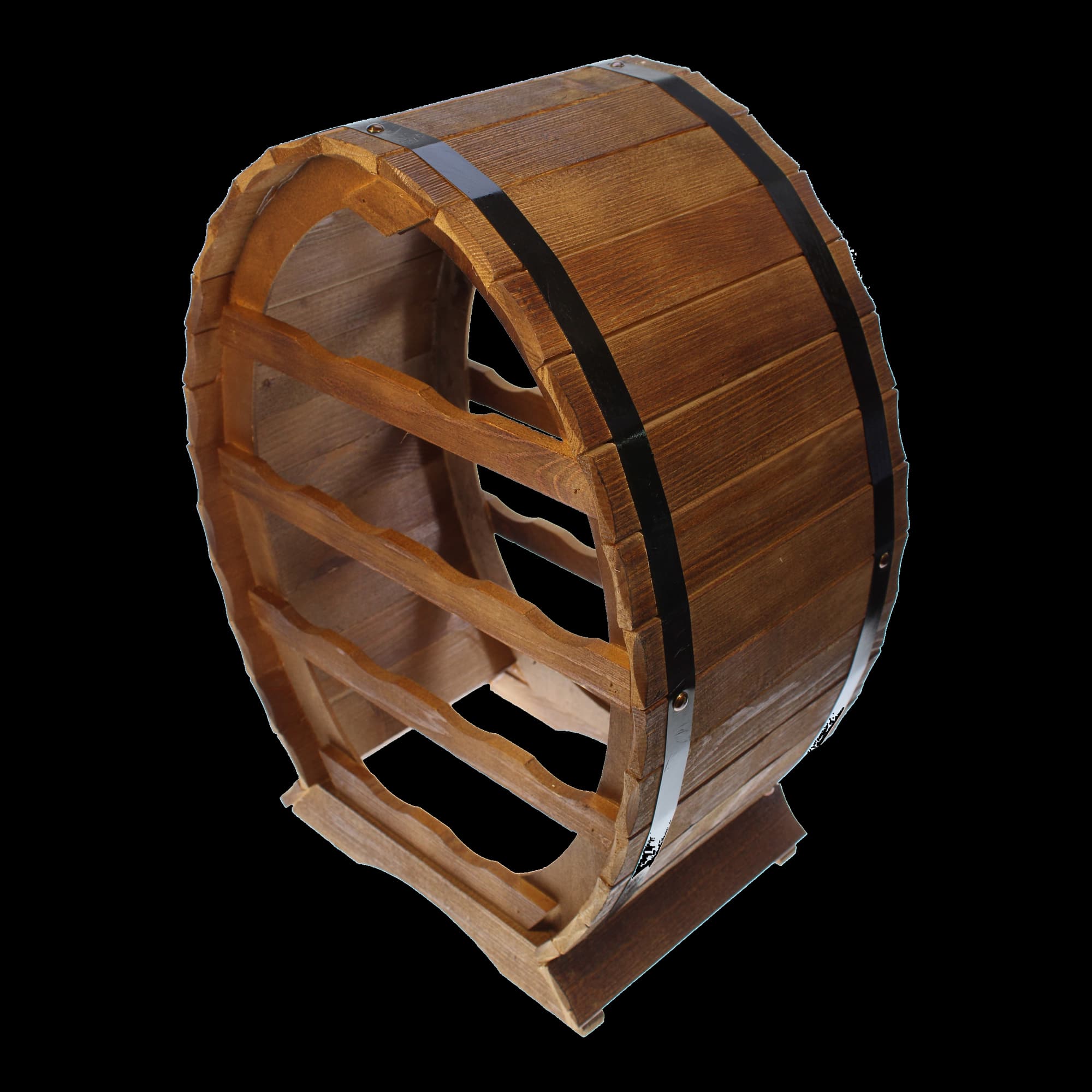 Дървена поставка за бутилки във формата на бъчва