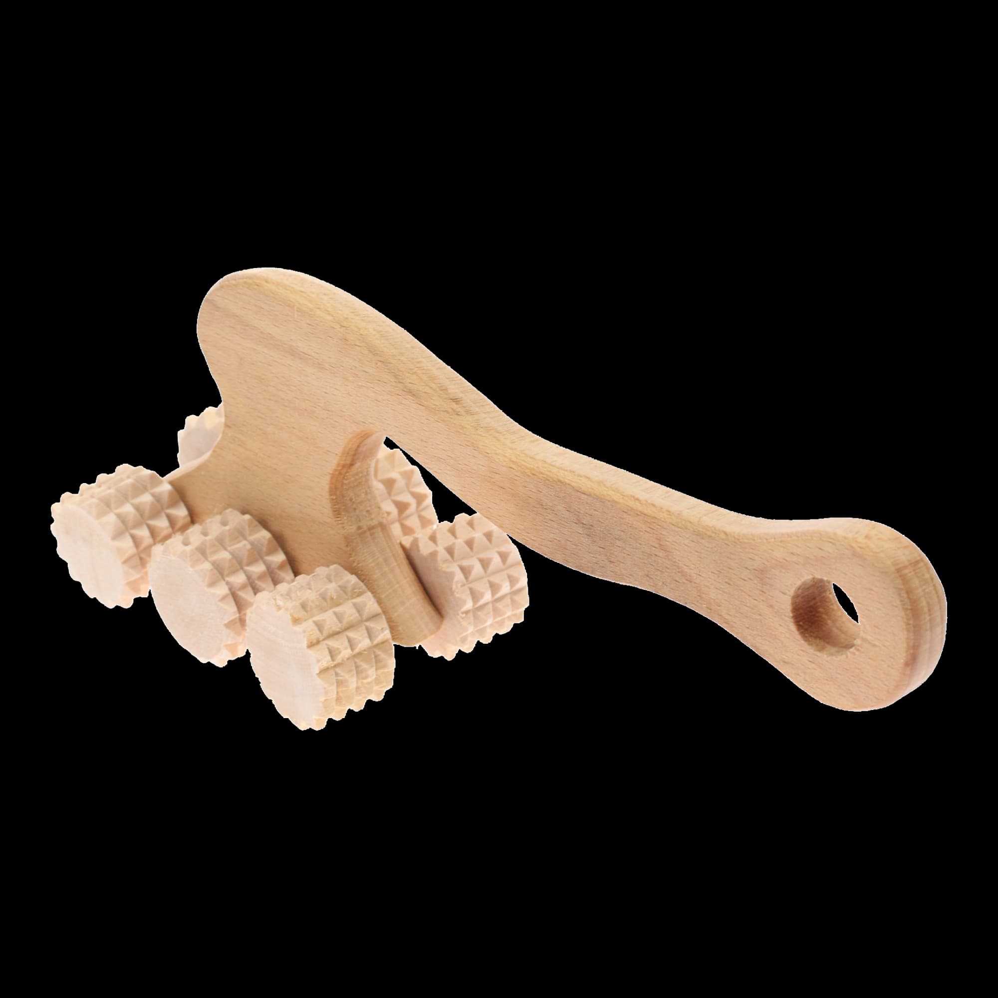 Дървен ръчен масажор с релефни ролки и дълга дръжка